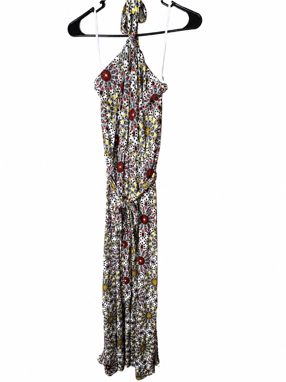 LOFT Beach Floral Halter Maxi Dress Tie Waist Rayon Blend Boho Resort Size L